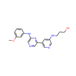 COc1cccc(Nc2cncc(-c3cncc(NCCCO)c3)n2)c1 ZINC000013648339