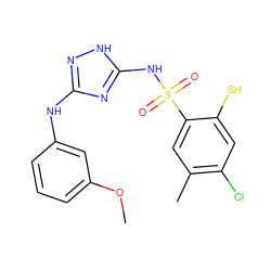 COc1cccc(Nc2n[nH]c(NS(=O)(=O)c3cc(C)c(Cl)cc3S)n2)c1 ZINC000001642333