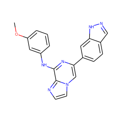 COc1cccc(Nc2nc(-c3ccc4cn[nH]c4c3)cn3ccnc23)c1 ZINC000147260875