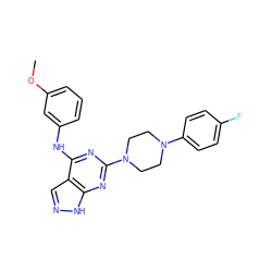 COc1cccc(Nc2nc(N3CCN(c4ccc(F)cc4)CC3)nc3[nH]ncc23)c1 ZINC000096928810