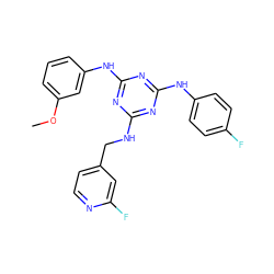 COc1cccc(Nc2nc(NCc3ccnc(F)c3)nc(Nc3ccc(F)cc3)n2)c1 ZINC000117541254