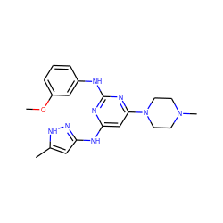 COc1cccc(Nc2nc(Nc3cc(C)[nH]n3)cc(N3CCN(C)CC3)n2)c1 ZINC000169312507