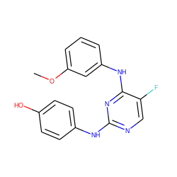 COc1cccc(Nc2nc(Nc3ccc(O)cc3)ncc2F)c1 ZINC000040834911