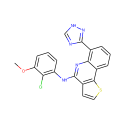 COc1cccc(Nc2nc3c(-c4nc[nH]n4)cccc3c3sccc23)c1Cl ZINC000084616856