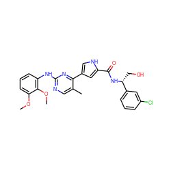 COc1cccc(Nc2ncc(C)c(-c3c[nH]c(C(=O)N[C@H](CO)c4cccc(Cl)c4)c3)n2)c1OC ZINC000045256044