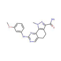 COc1cccc(Nc2ncc3c(n2)-c2c(c(C(N)=O)nn2C)CC3)c1 ZINC000049110265