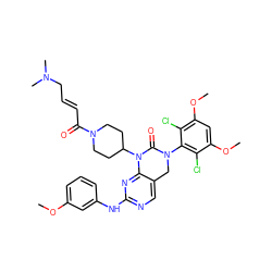 COc1cccc(Nc2ncc3c(n2)N(C2CCN(C(=O)/C=C/CN(C)C)CC2)C(=O)N(c2c(Cl)c(OC)cc(OC)c2Cl)C3)c1 ZINC001772577745