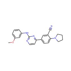 COc1cccc(Nc2nccc(-c3ccc(N4CCCC4)c(C#N)c3)n2)c1 ZINC000113827584