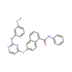 COc1cccc(Nc2nccc(Oc3ccc4c(C(=O)Nc5ccccc5)cccc4c3)n2)c1 ZINC000653785037