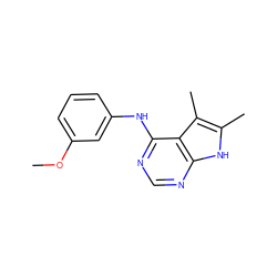 COc1cccc(Nc2ncnc3[nH]c(C)c(C)c23)c1 ZINC000013756342