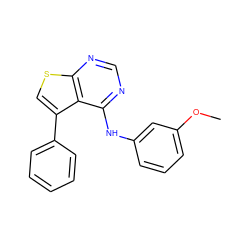 COc1cccc(Nc2ncnc3scc(-c4ccccc4)c23)c1 ZINC000000131747