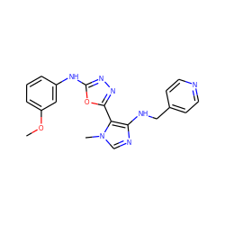 COc1cccc(Nc2nnc(-c3c(NCc4ccncc4)ncn3C)o2)c1 ZINC000028570285