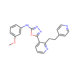 COc1cccc(Nc2nnc(-c3cccnc3CCc3ccncc3)o2)c1 ZINC000014946602