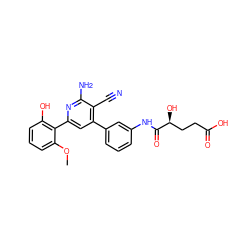 COc1cccc(O)c1-c1cc(-c2cccc(NC(=O)[C@@H](O)CCC(=O)O)c2)c(C#N)c(N)n1 ZINC000013488191