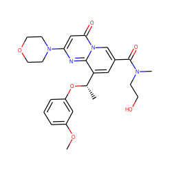 COc1cccc(O[C@@H](C)c2cc(C(=O)N(C)CCO)cn3c(=O)cc(N4CCOCC4)nc23)c1 ZINC000299832366