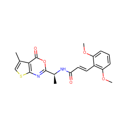 COc1cccc(OC)c1/C=C/C(=O)N[C@@H](C)c1nc2scc(C)c2c(=O)o1 ZINC000027517607