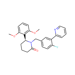 COc1cccc(OC)c1[C@@H]1CCCC(=O)N1Cc1ccc(F)c(-c2ccccn2)c1 ZINC000167332183