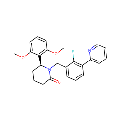 COc1cccc(OC)c1[C@@H]1CCCC(=O)N1Cc1cccc(-c2ccccn2)c1F ZINC000167626812