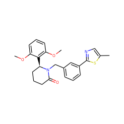 COc1cccc(OC)c1[C@@H]1CCCC(=O)N1Cc1cccc(-c2ncc(C)s2)c1 ZINC000167266721