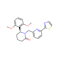 COc1cccc(OC)c1[C@@H]1CCCC(=O)N1Cc1cccc(-c2nccs2)n1 ZINC000167535036