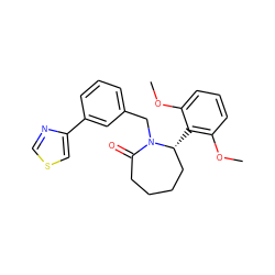 COc1cccc(OC)c1[C@@H]1CCCCC(=O)N1Cc1cccc(-c2cscn2)c1 ZINC000167593075