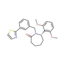 COc1cccc(OC)c1[C@@H]1CCCCC(=O)N1Cc1cccc(-c2nccs2)c1 ZINC000167689734