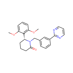 COc1cccc(OC)c1[C@H]1CCCC(=O)N1Cc1cccc(-c2ncccn2)c1 ZINC000098176756