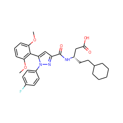 COc1cccc(OC)c1-c1cc(C(=O)N[C@@H](CCC2CCCCC2)CC(=O)O)nn1-c1ccc(F)cc1 ZINC000653887940