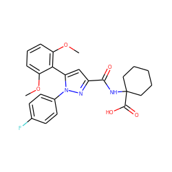 COc1cccc(OC)c1-c1cc(C(=O)NC2(C(=O)O)CCCCC2)nn1-c1ccc(F)cc1 ZINC000169352870