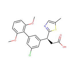 COc1cccc(OC)c1-c1cc(Cl)cc([C@H](CC(=O)O)c2ncc(C)s2)c1 ZINC000219417579