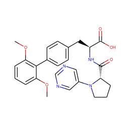 COc1cccc(OC)c1-c1ccc(C[C@H](NC(=O)[C@@H]2CCCN2c2cncnc2)C(=O)O)cc1 ZINC000013445612