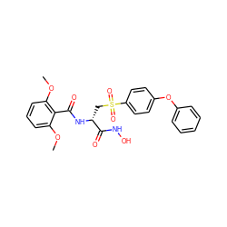COc1cccc(OC)c1C(=O)N[C@H](CS(=O)(=O)c1ccc(Oc2ccccc2)cc1)C(=O)NO ZINC000026656473