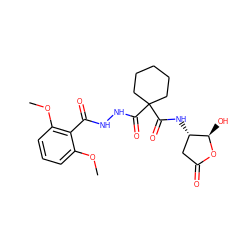 COc1cccc(OC)c1C(=O)NNC(=O)C1(C(=O)N[C@H]2CC(=O)O[C@@H]2O)CCCCC1 ZINC000036092975