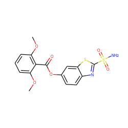 COc1cccc(OC)c1C(=O)Oc1ccc2nc(S(N)(=O)=O)sc2c1 ZINC000026505407