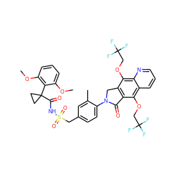 COc1cccc(OC)c1C1(C(=O)NS(=O)(=O)Cc2ccc(N3Cc4c(c(OCC(F)(F)F)c5cccnc5c4OCC(F)(F)F)C3=O)c(C)c2)CC1 ZINC000095546932