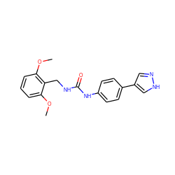 COc1cccc(OC)c1CNC(=O)Nc1ccc(-c2cn[nH]c2)cc1 ZINC000095590315
