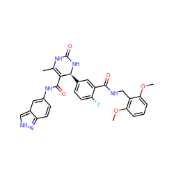 COc1cccc(OC)c1CNC(=O)c1cc([C@@H]2NC(=O)NC(C)=C2C(=O)Nc2ccc3n[nH]cc3c2)ccc1F ZINC000584905542