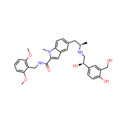 COc1cccc(OC)c1CNC(=O)c1cc2cc(C[C@@H](C)NC[C@H](O)c3ccc(O)c(CO)c3)ccc2n1C ZINC000028825095