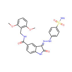 COc1cccc(OC)c1CNC(=O)c1ccc2c(c1)/C(=N/Nc1ccc(S(N)(=O)=O)cc1)C(=O)N2 ZINC000013470466