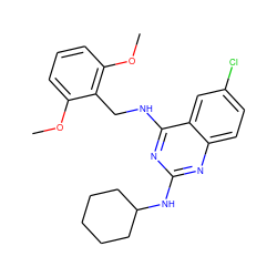 COc1cccc(OC)c1CNc1nc(NC2CCCCC2)nc2ccc(Cl)cc12 ZINC000063539487