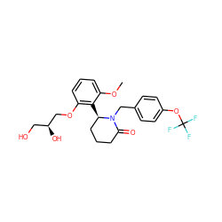 COc1cccc(OC[C@@H](O)CO)c1[C@@H]1CCCC(=O)N1Cc1ccc(OC(F)(F)F)cc1 ZINC000166833505