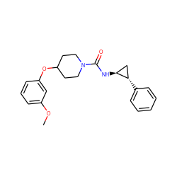 COc1cccc(OC2CCN(C(=O)N[C@H]3C[C@@H]3c3ccccc3)CC2)c1 ZINC000103269866