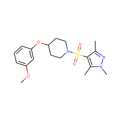 COc1cccc(OC2CCN(S(=O)(=O)c3c(C)nn(C)c3C)CC2)c1 ZINC000207194116