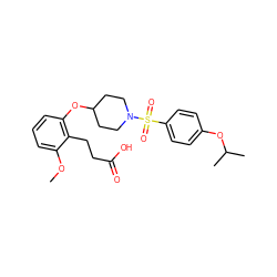 COc1cccc(OC2CCN(S(=O)(=O)c3ccc(OC(C)C)cc3)CC2)c1CCC(=O)O ZINC001772580049