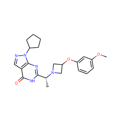 COc1cccc(OC2CN([C@H](C)c3nc4c(cnn4C4CCCC4)c(=O)[nH]3)C2)c1 ZINC000116977900