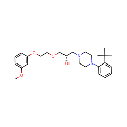 COc1cccc(OCCOC[C@@H](O)CN2CCN(c3ccccc3C(C)(C)C)CC2)c1 ZINC000103254616