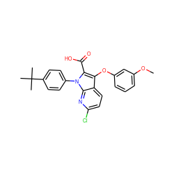 COc1cccc(Oc2c(C(=O)O)n(-c3ccc(C(C)(C)C)cc3)c3nc(Cl)ccc23)c1 ZINC000028527317