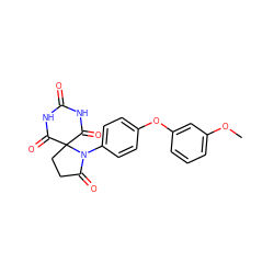 COc1cccc(Oc2ccc(N3C(=O)CCC34C(=O)NC(=O)NC4=O)cc2)c1 ZINC000003819195