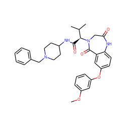 COc1cccc(Oc2ccc3c(c2)C(=O)N([C@@H](C(=O)NC2CCN(Cc4ccccc4)CC2)C(C)C)CC(=O)N3)c1 ZINC000084597185