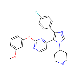 COc1cccc(Oc2nccc(-c3c(-c4ccc(F)cc4)ncn3C3CCNCC3)n2)c1 ZINC000001487009